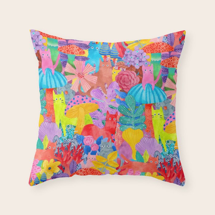 Cute Cats Hide and Seek Throw Pillow Gallery Image 1