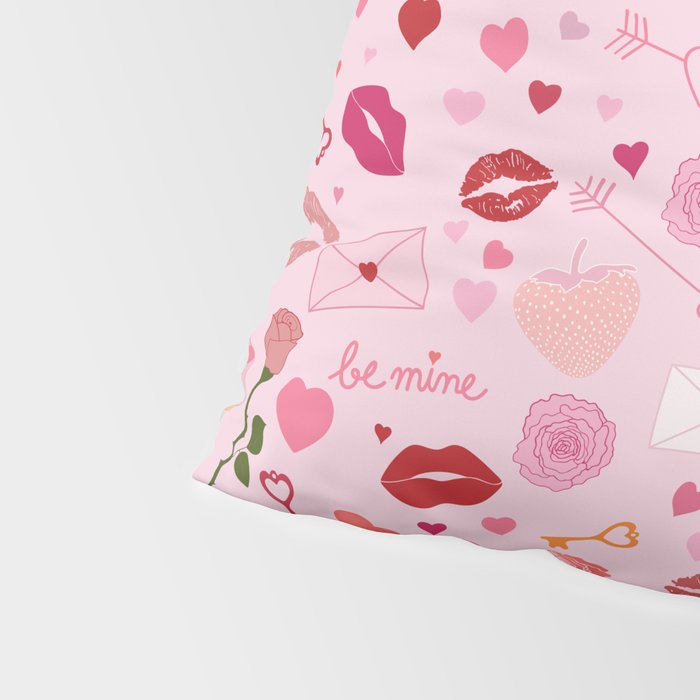 Pink valentine's Day with Kisses, Cupcakes and Roses Pillow Sham Gallery Image 4