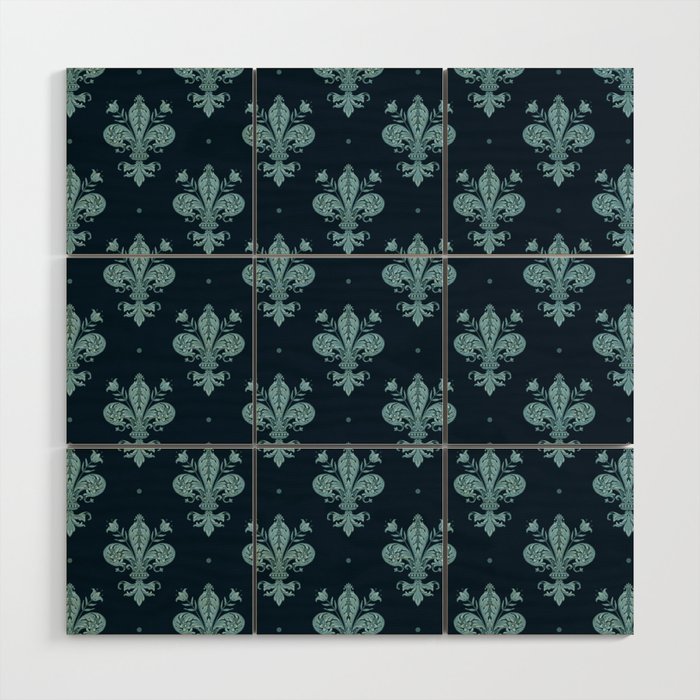 Royal Fleur De Lis In Navy Wood Wall Art Gallery Image 1