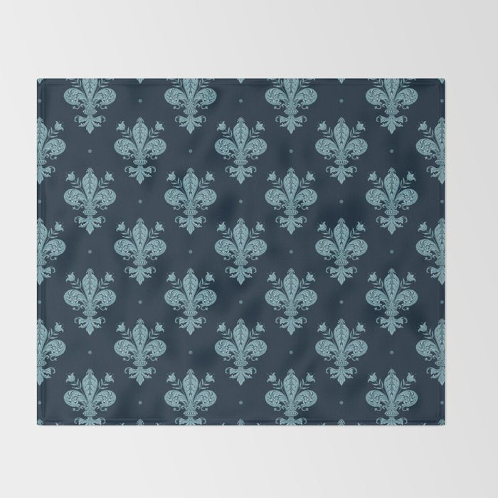 Royal Fleur De Lis In Navy Throw Blanket Gallery Image 2