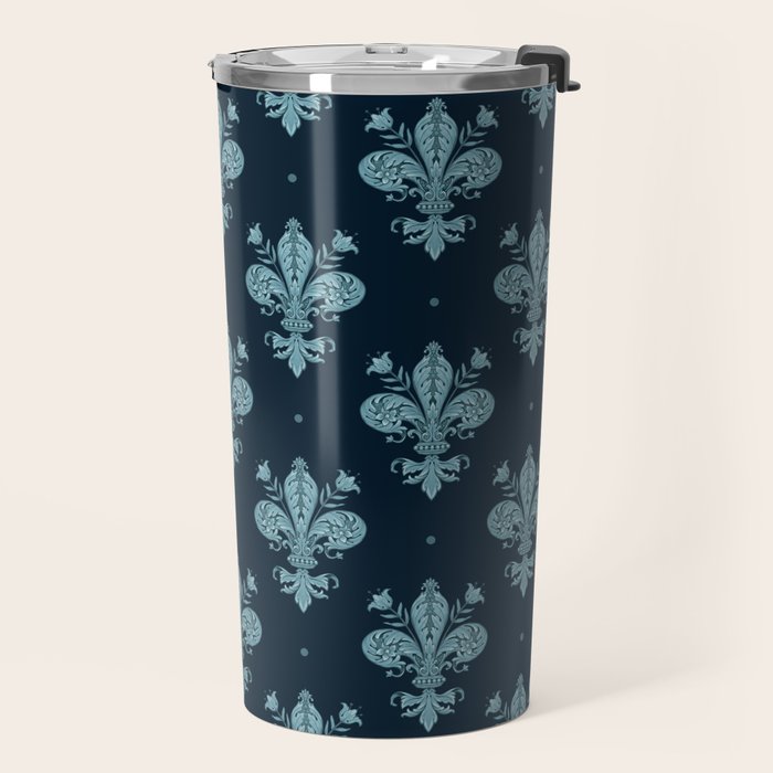 Royal Fleur De Lis In Navy Travel Mug Gallery Image 2