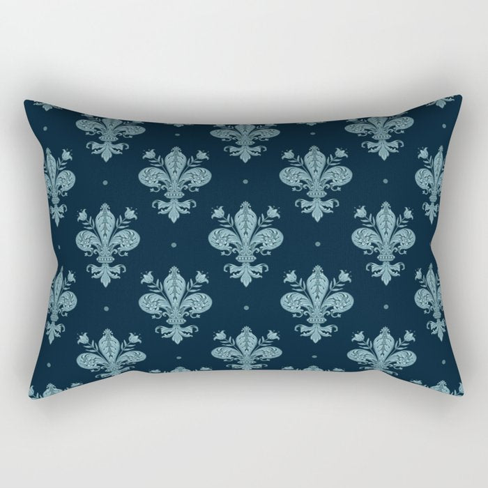 Royal Fleur De Lis In Navy Rectangular Pillow Gallery Image 1