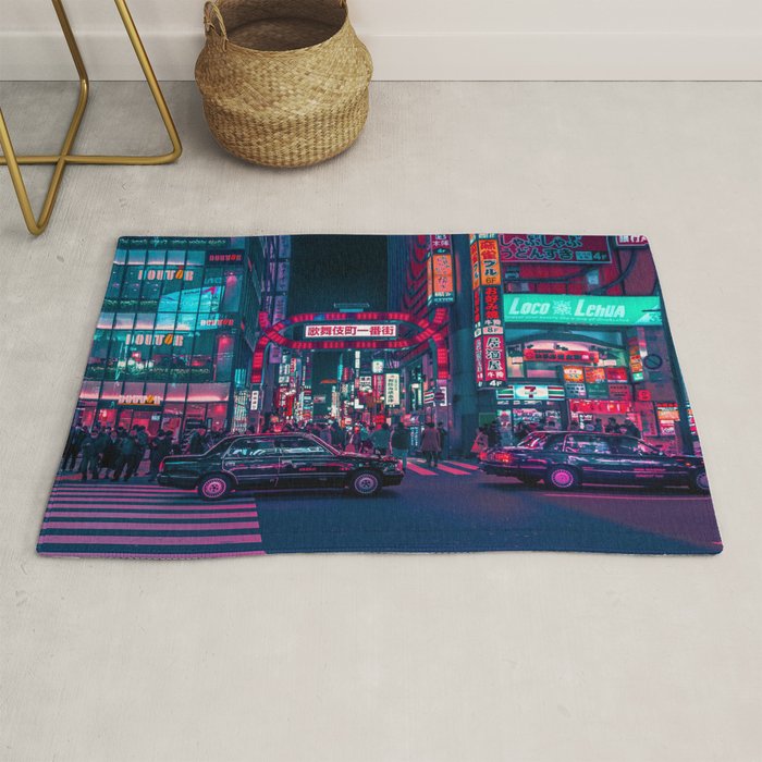 Cyberpunk Tokyo Street Rug Gallery Image 1
