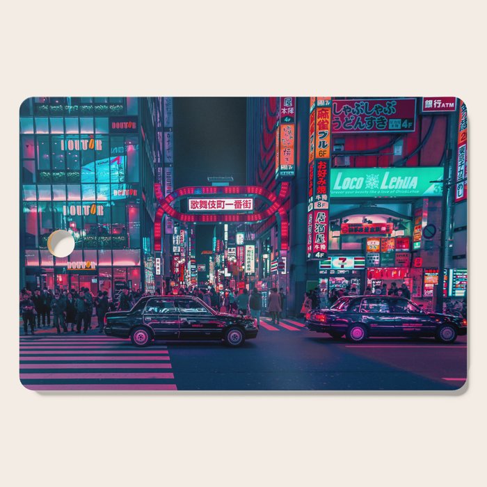Cyberpunk Tokyo Street Cutting Board Gallery Image 1