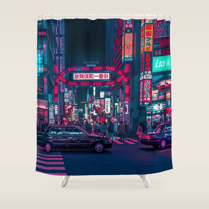Cyberpunk Tokyo Street Shower Curtain Gallery Image 1