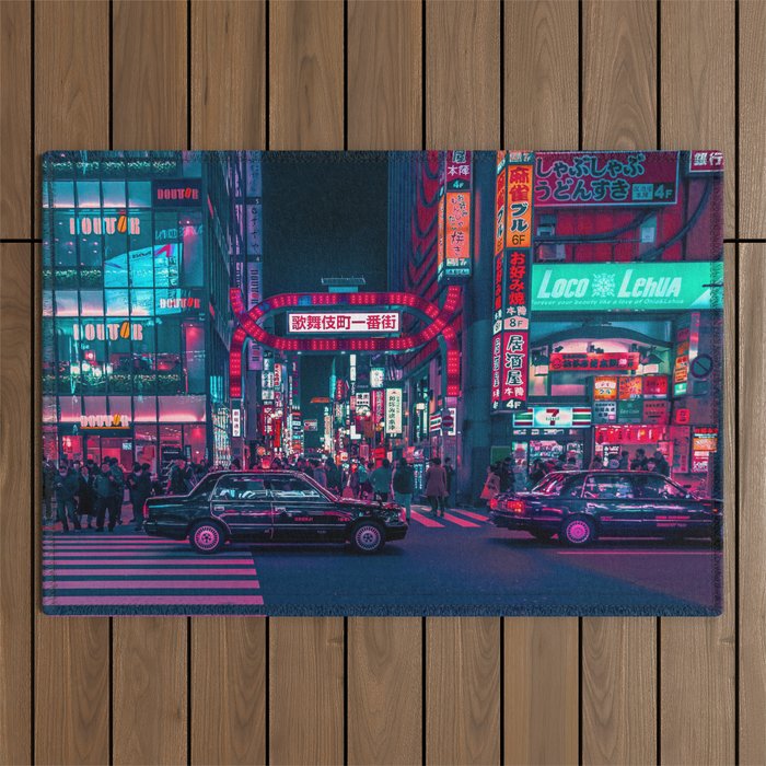 Cyberpunk Tokyo Street Outdoor Rug Gallery Image 1