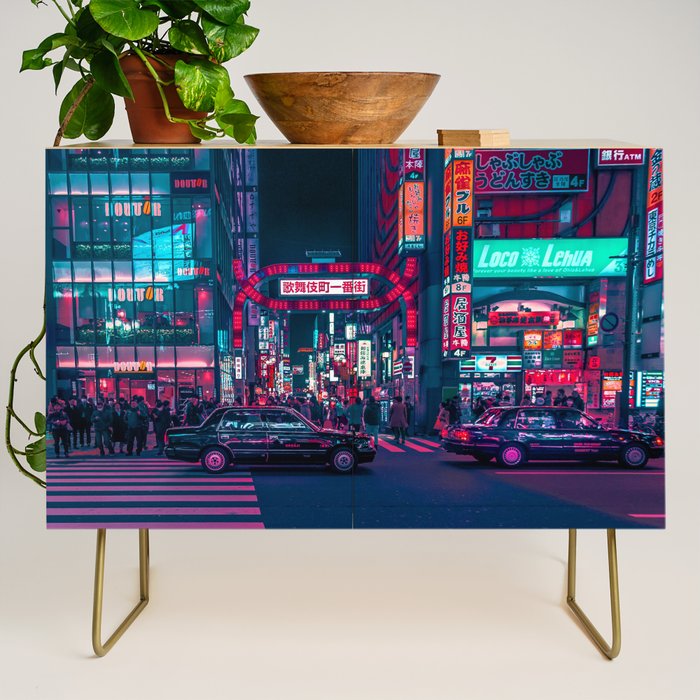 Cyberpunk Tokyo Street Credenza Gallery Image 1