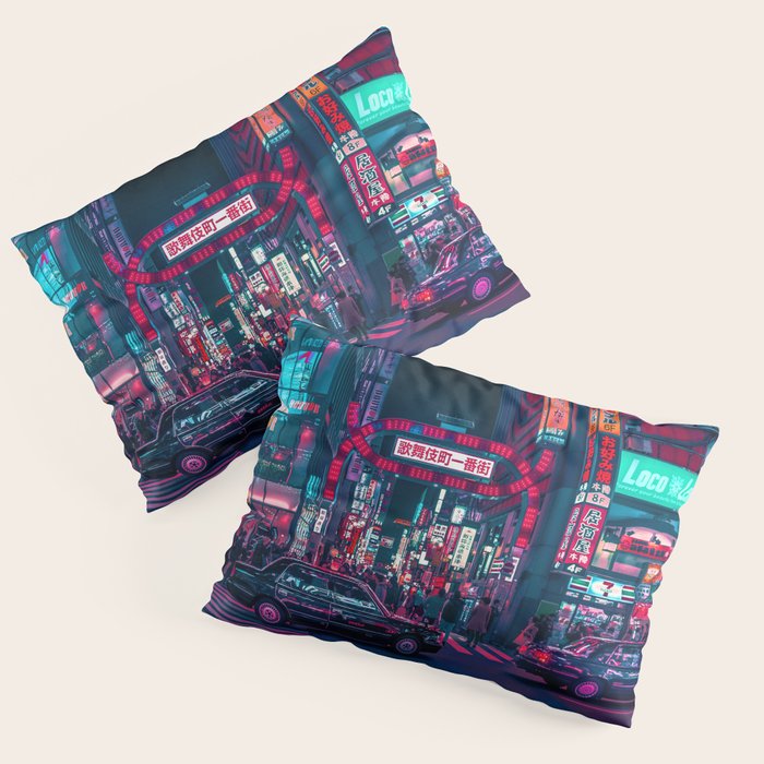 Cyberpunk Tokyo Street Pillow Sham Gallery Image 1