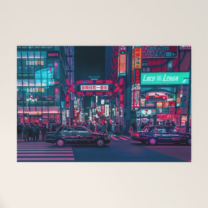 Cyberpunk Tokyo Street Welcome Mat Gallery Image 1