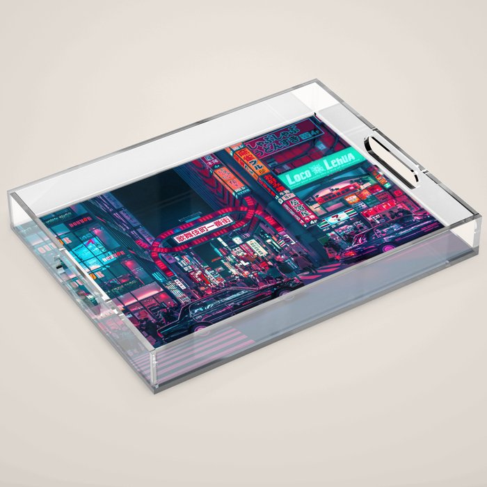 Cyberpunk Tokyo Street Acrylic Tray Gallery Image 1