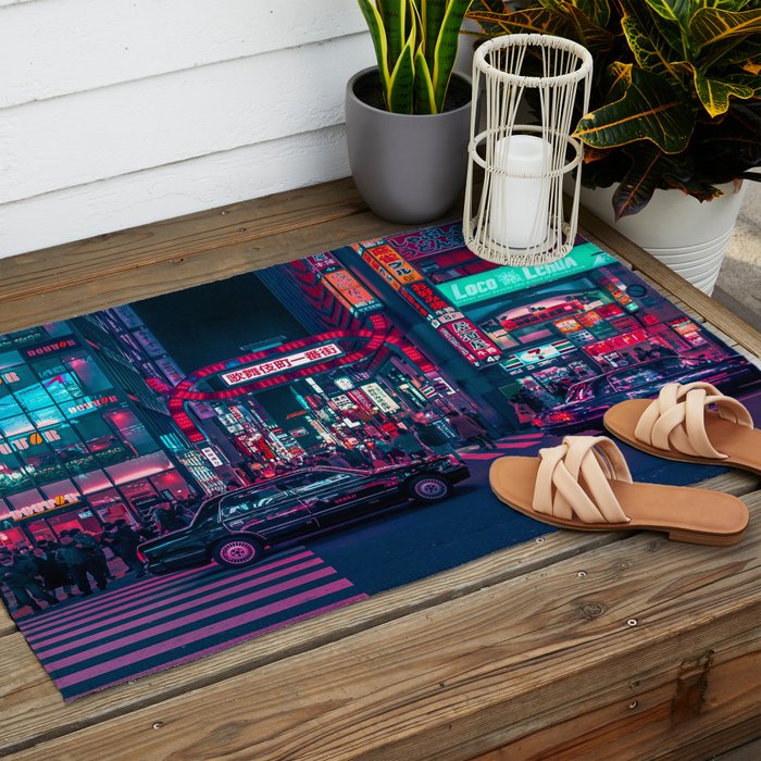 Cyberpunk Tokyo Street Outdoor Rug Gallery Image 2