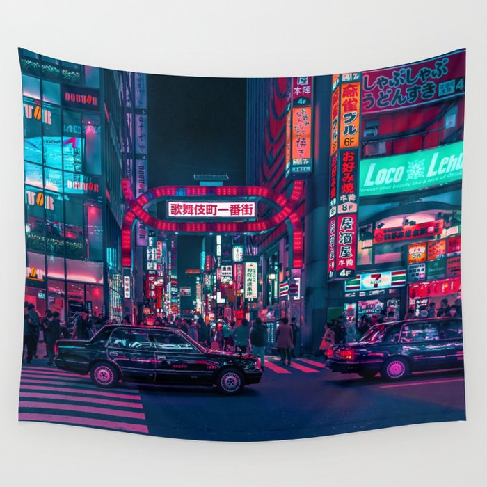 Cyberpunk Tokyo Street Wall Tapestry Gallery Image 4