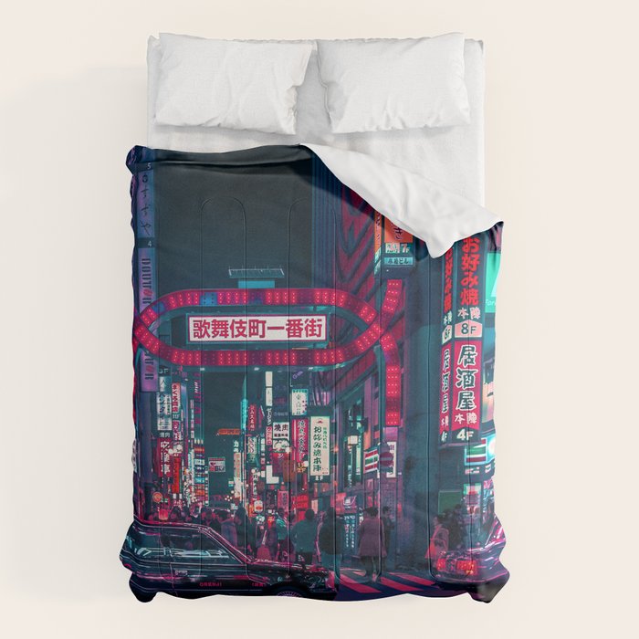 Cyberpunk Tokyo Street Comforter Gallery Image 6