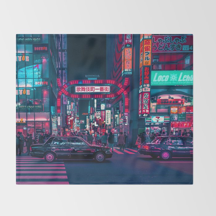 Cyberpunk Tokyo Street Throw Blanket Gallery Image 2