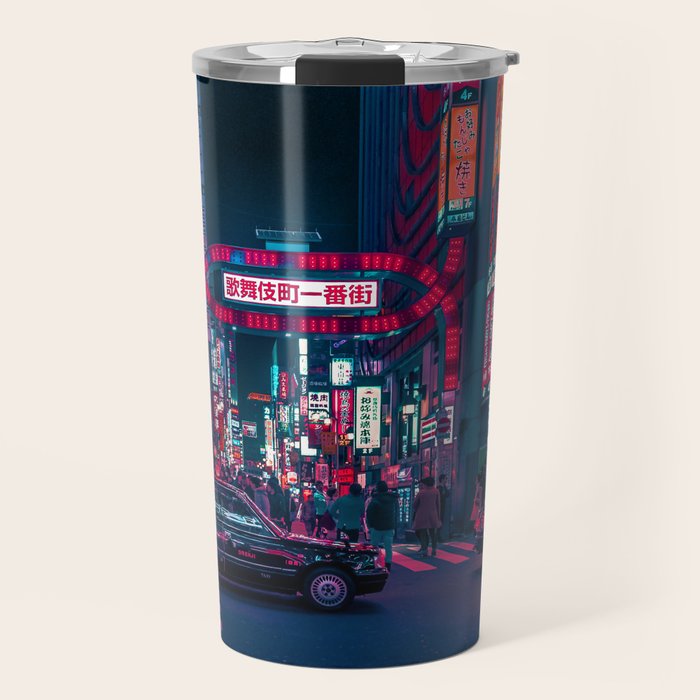 Cyberpunk Tokyo Street Travel Mug Gallery Image 1