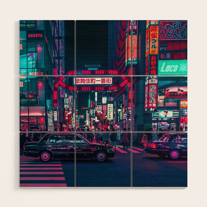 Cyberpunk Tokyo Street Wood Wall Art Gallery Image 1