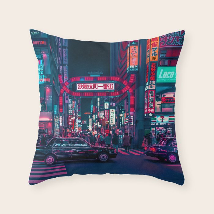 Cyberpunk Tokyo Street Throw Pillow Gallery Image 6