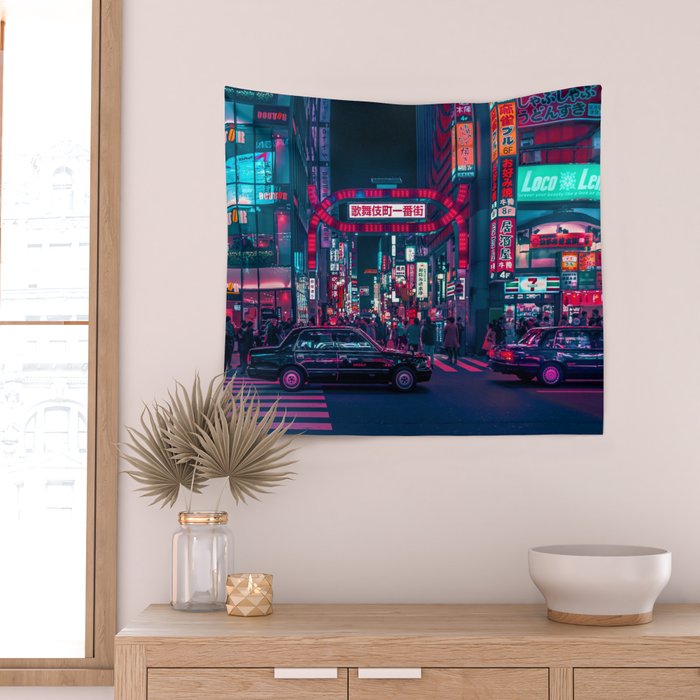Cyberpunk Tokyo Street Wall Tapestry Gallery Image 2
