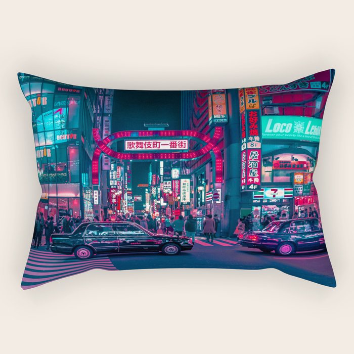 Cyberpunk Tokyo Street Rectangular Pillow Gallery Image 2