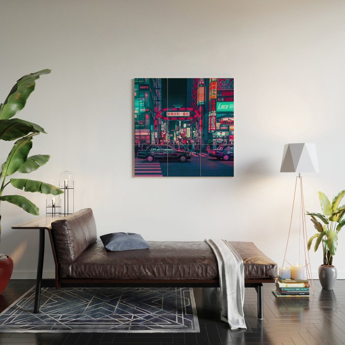 Cyberpunk Tokyo Street Wood Wall Art Gallery Image 2