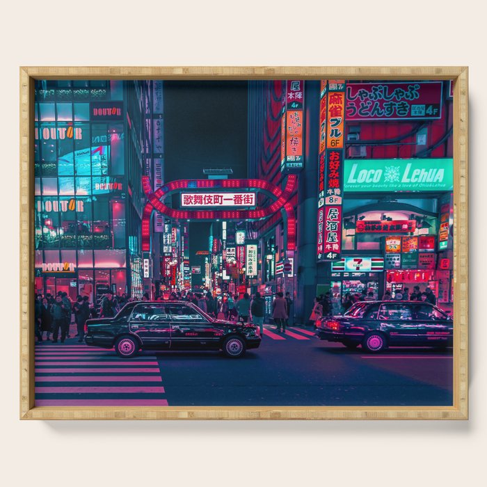 Cyberpunk Tokyo Street Serving Tray Gallery Image 1