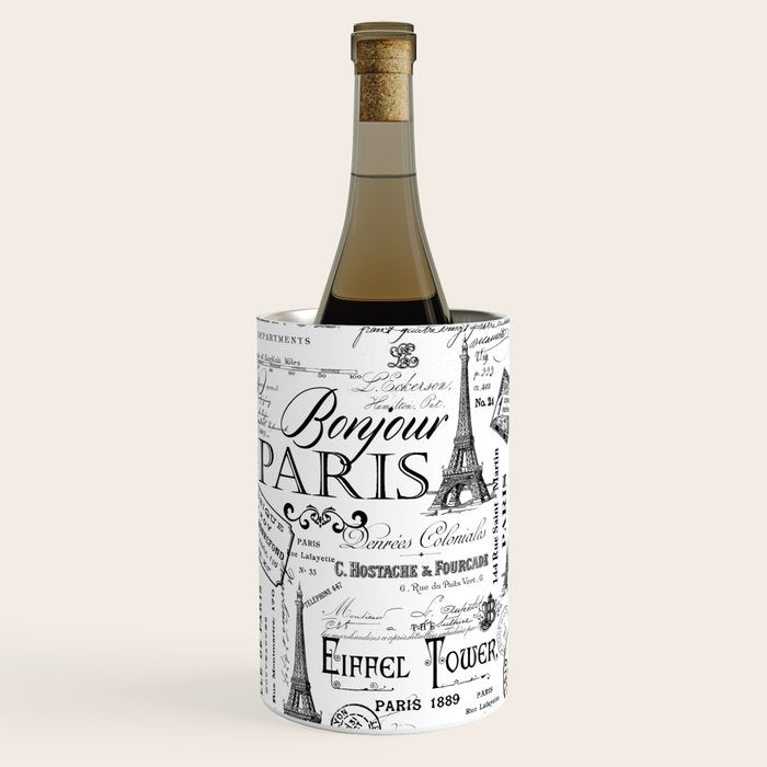 Vintage Paris Black And White Nostalgic Pattern Wine Chiller Gallery Image 1
