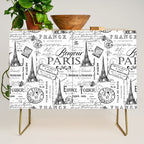 Vintage Paris Black And White Nostalgic Pattern Credenza Gallery Image 1