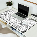 Vintage Paris Black And White Nostalgic Pattern Desk Mat Gallery Image 2
