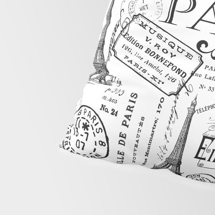 Vintage Paris Black And White Nostalgic Pattern Pillow Sham Gallery Image 4