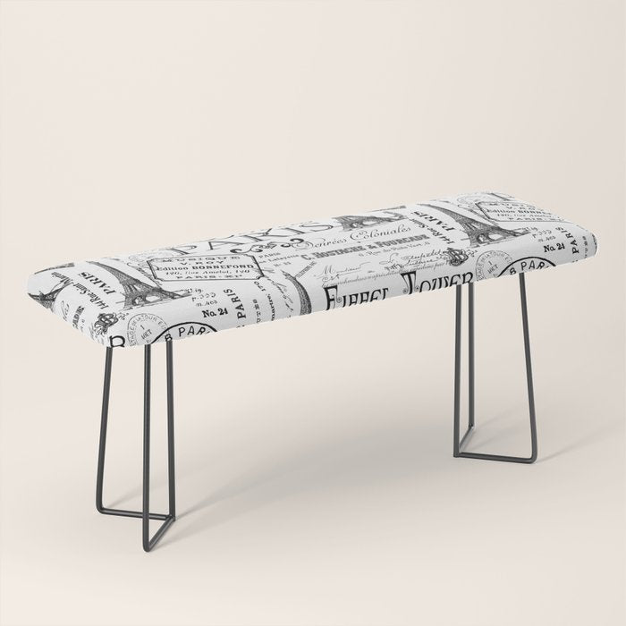 Vintage Paris Black And White Nostalgic Pattern Bench Gallery Image 1