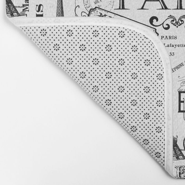 Vintage Paris Black And White Nostalgic Pattern Bath Mat Gallery Image 2