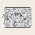 Vintage Paris Black And White Nostalgic Pattern Laptop Sleeve Gallery Image 1