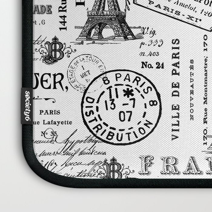 Vintage Paris Black And White Nostalgic Pattern Laptop Sleeve Gallery Image 3