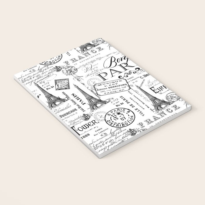 Vintage Paris Black And White Nostalgic Pattern Notebook Gallery Image 3