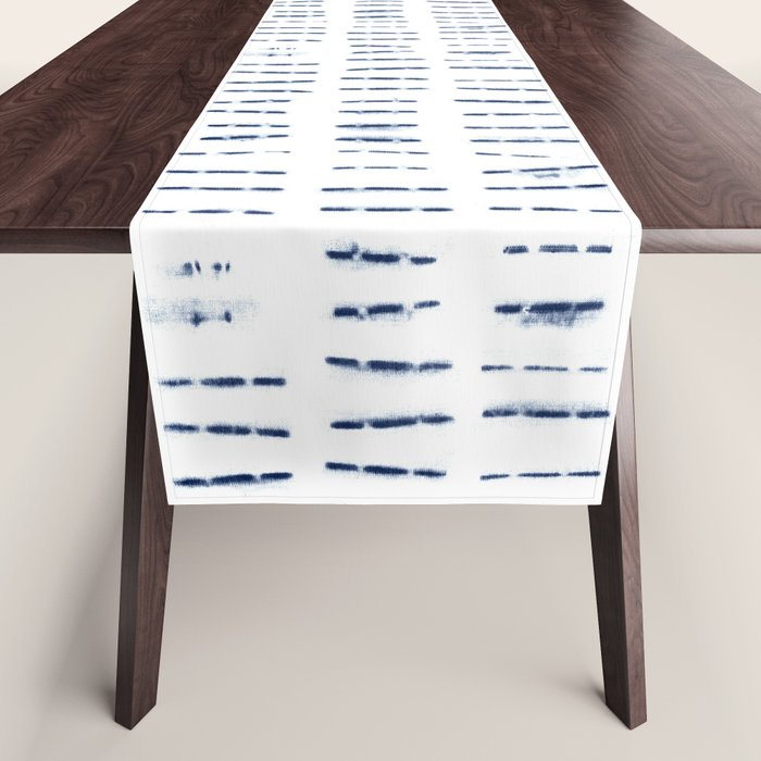 Blue indigo stripes over white shibori tie dye pattern Table Runner Gallery Image 1