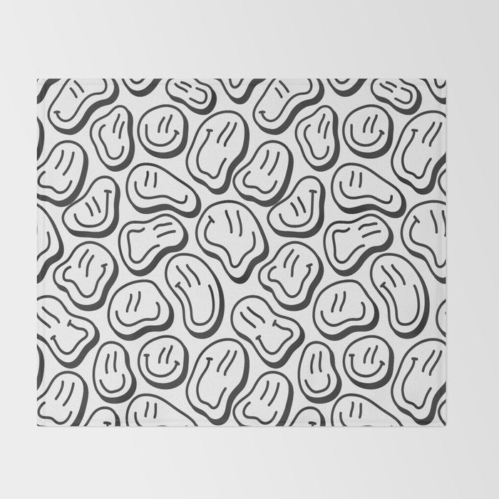 Black and white happy face pattern Throw Blanket Gallery Image 2