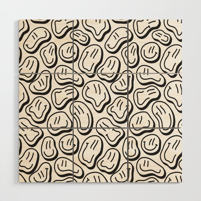 Black and white happy face pattern Wood Wall Art Gallery Image 1