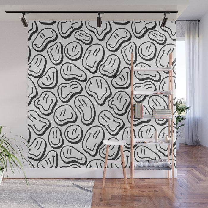 Black and white happy face pattern Wall Mural Gallery Image 1