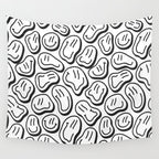 Black and white happy face pattern Wall Tapestry Gallery Image 4