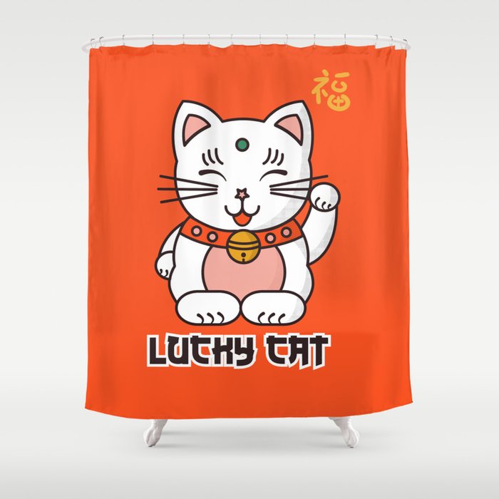 Lucky Cat Illustration Shower Curtain Gallery Image 1