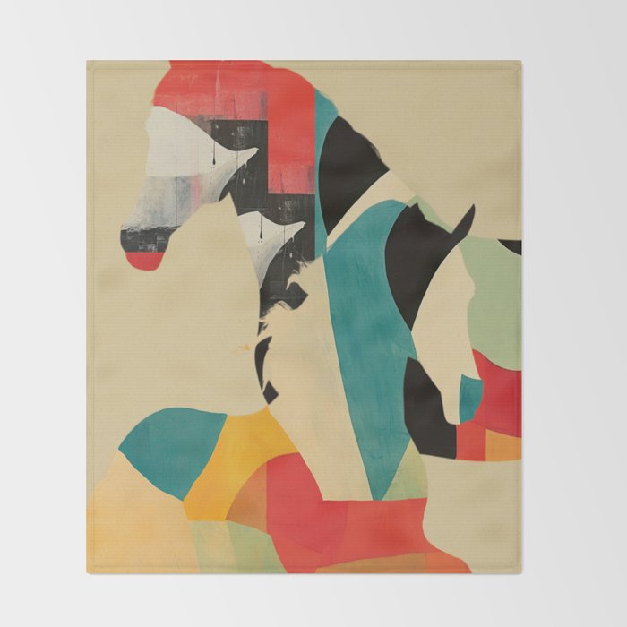 Colorful Abstract Horses 1 Throw Blanket Gallery Image 2