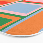 Striped Modular Bold & Colorful Geometric Pattern in Orange Green Light Blue Pink Bath Mat Gallery Image 3