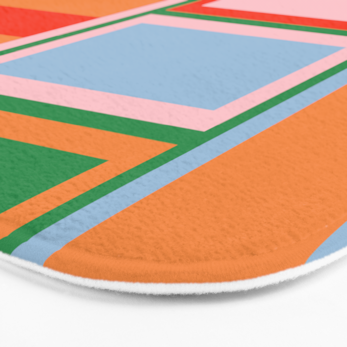 Striped Modular Bold & Colorful Geometric Pattern in Orange Green Light Blue Pink Bath Mat Gallery Image 3
