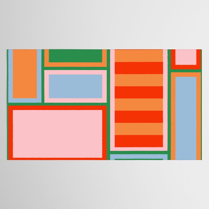 Striped Modular Bold & Colorful Geometric Pattern in Orange Green Light Blue Pink Tablecloth Gallery Image 2