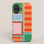 Striped Modular Bold & Colorful Geometric Pattern in Orange Green Light Blue Pink iPhone Case Gallery Image 1