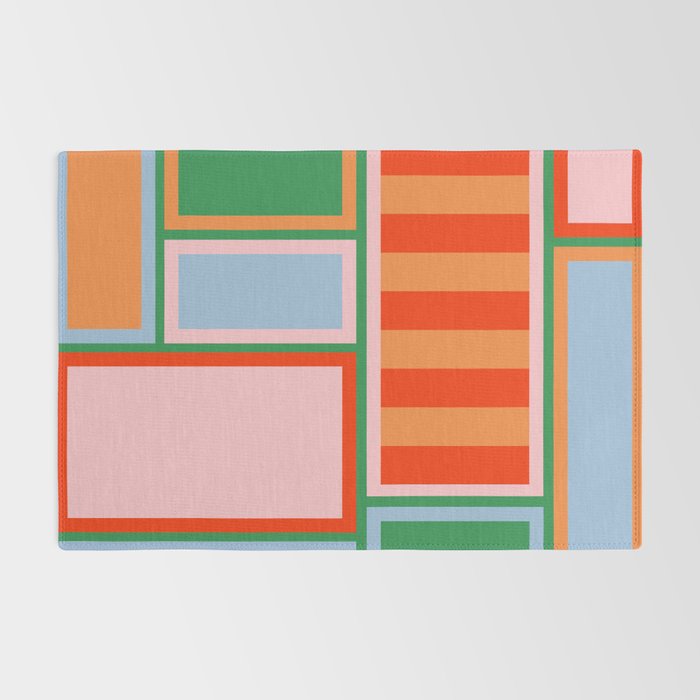 Striped Modular Bold & Colorful Geometric Pattern in Orange Green Light Blue Pink Rug Gallery Image 2