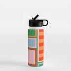 Striped Modular Bold & Colorful Geometric Pattern in Orange Green Light Blue Pink Water Bottle Gallery Image 1