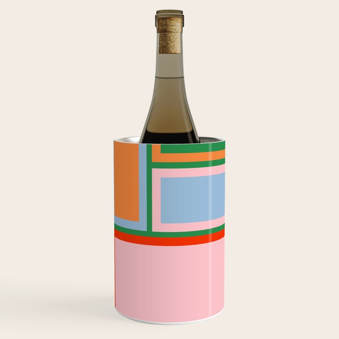 Striped Modular Bold & Colorful Geometric Pattern in Orange Green Light Blue Pink Wine Chiller Gallery Image 2
