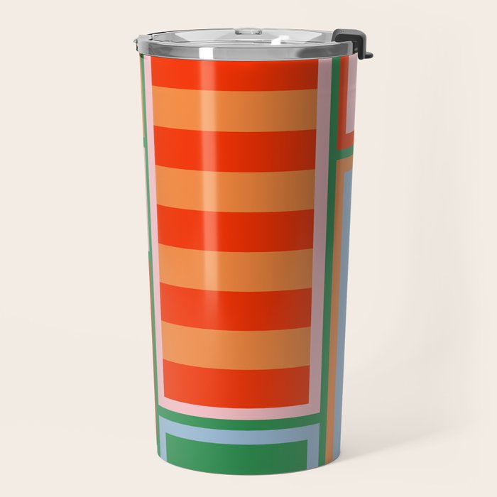Striped Modular Bold & Colorful Geometric Pattern in Orange Green Light Blue Pink Travel Mug Gallery Image 2