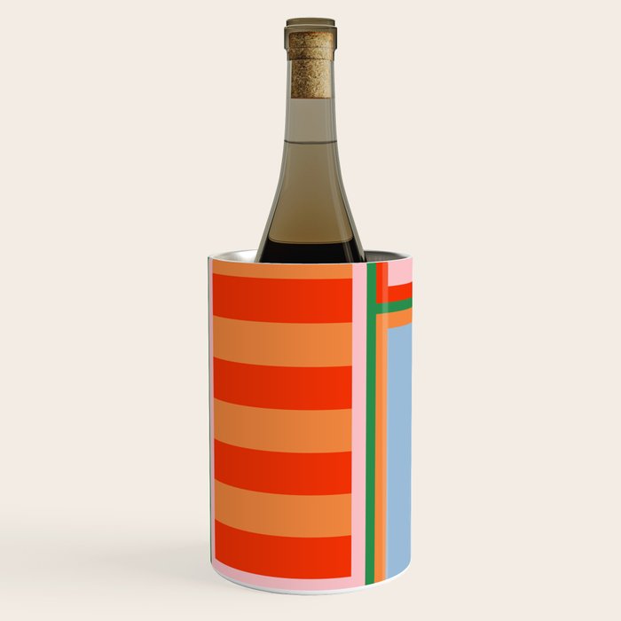 Striped Modular Bold & Colorful Geometric Pattern in Orange Green Light Blue Pink Wine Chiller Gallery Image 3